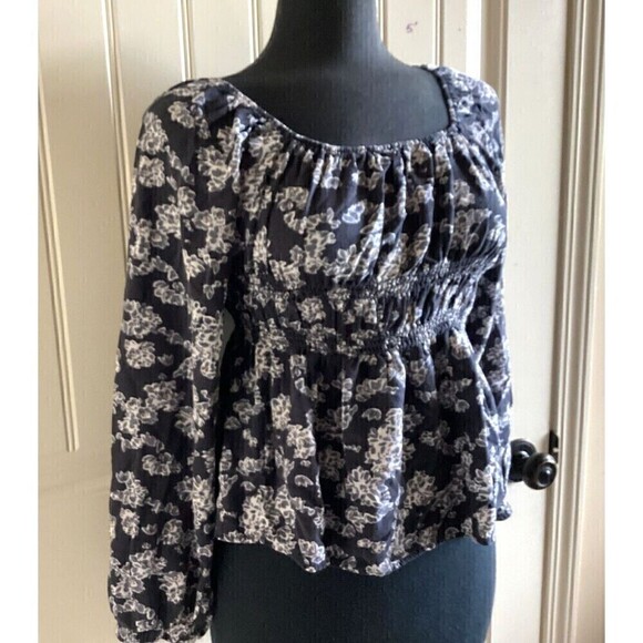 Bohme Blouse Black with Floral print womens Large Long sleeve - Picture 4 of 7